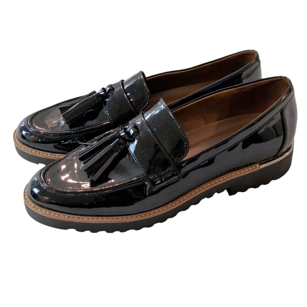Franco Sarto Women's Sz 11M Carolynn Patent Tassel Lug Sole Platform Loafers